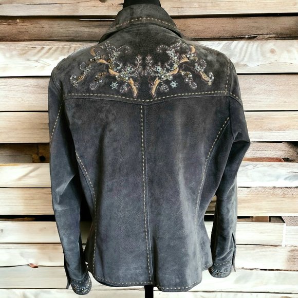 COLDWATER CREEK Chocolate Brown Leather Western Jacket Size MED - Picture 6 of 10